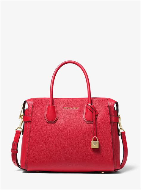 michael michael kors mercer medium pebbled leather belted satchel|michael kors mercer medium satchel.